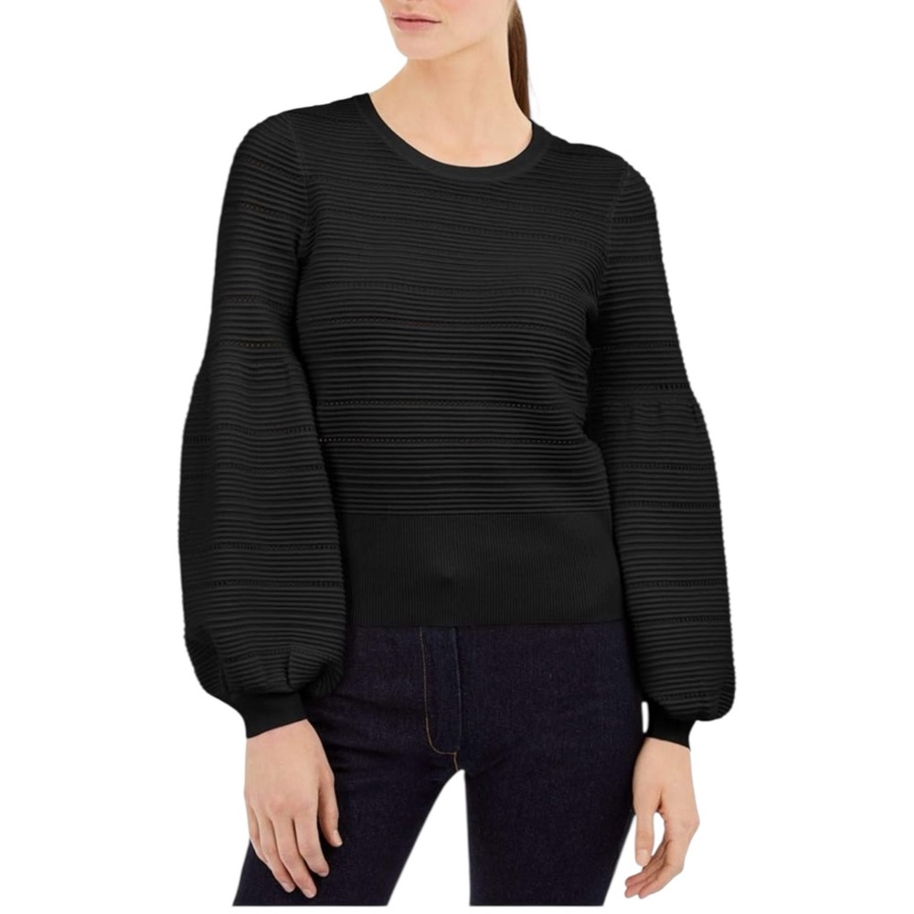 I.N.C. International Concepts Womens Ribbed Knit Crewneck Sweater Black Size L